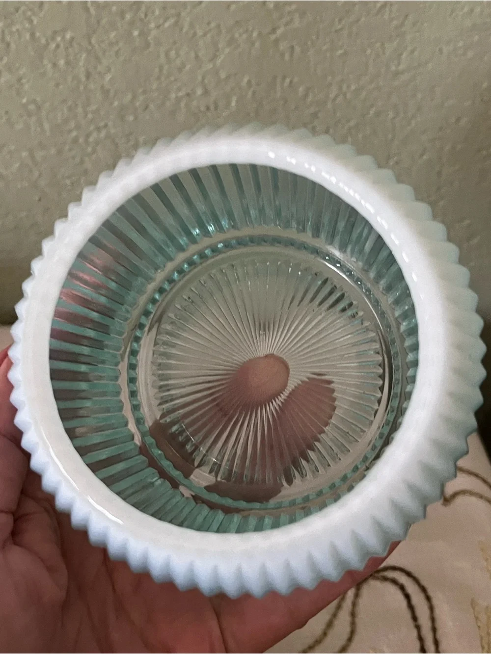 Vintage 1980s Fenton French Opalescent Rib Optic Glass Rose Bowl Vase, magnese